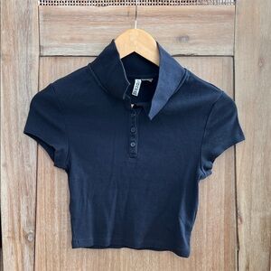 💚BUY 3 for $15💚 💚 NWOT H&M Collared Crop Navy Blue Top